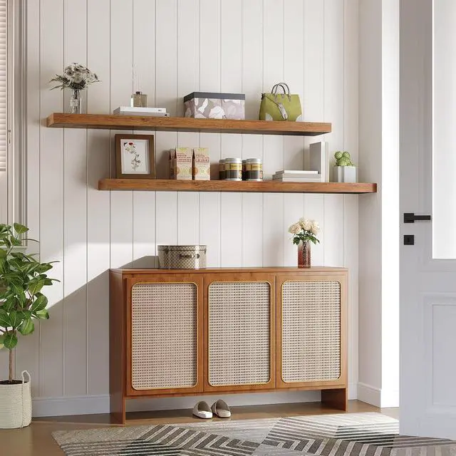 Alt view image 5 of 7 - Floating Shelves for Wall, Wall Mounted Shelf Set of 2, 55" Hanging Shelf with Invisible Brackets, for Wall Storage in Bathroom Bedroom Kitchen Living Room Office, Rustic Brown BF140BJP201