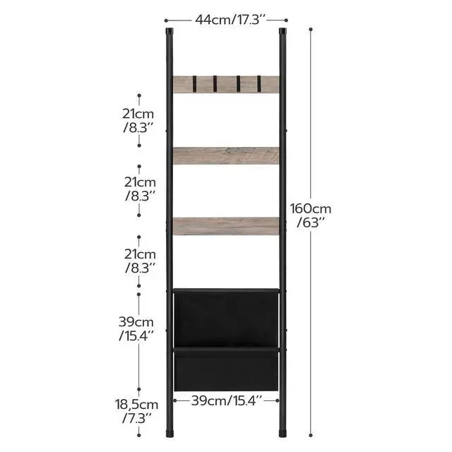 Alt view image 7 of 7 - Blanket Ladder, 5 Tier Towel Rack, 17.3" L x 63" H, Wall-Leaning Blanket Rack for Living Room, Decorative Ladder with 4 Hooks and Magazine Pocket, Greige BG32CJ01