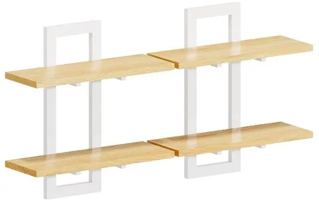Main image of 2-Tier Floating Shelves, 15 Inch Wall Shelf Set of 2 | Wall Mounted Storage Shelves, Hanging Bathroom Shelves, for Living Room, Bedroom, Bathroom, Kitchen, Rustic Brown and Black