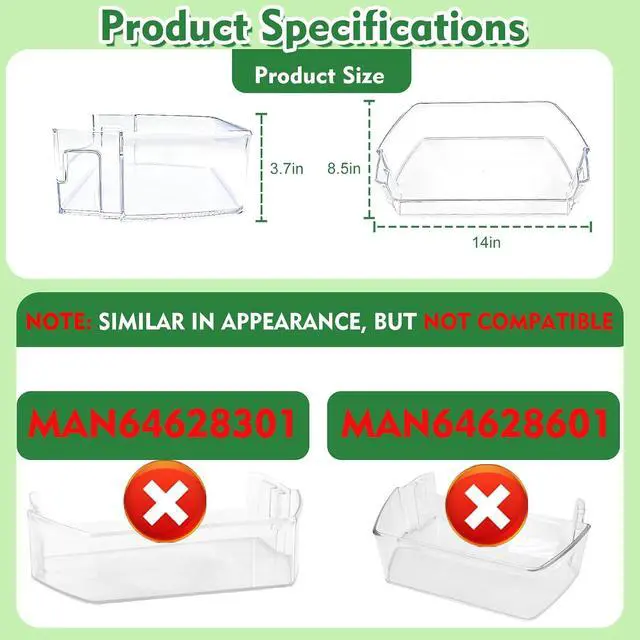 Alt view image 2 of 7 - MAN63948502 Door Shelf Bin Compatible with lg LFXS28968D, LFCC22426S, LRMXS2806S, etc, Part Number: PS12715906, 4956969, AP6873760, EAP12715906