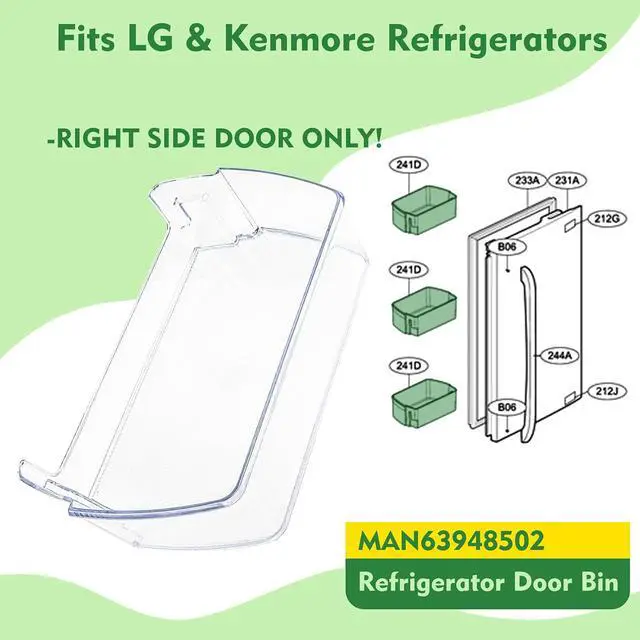 Alt view image 4 of 7 - MAN63948502 Door Shelf Bin Compatible with lg LFXS28968D, LFCC22426S, LRMXS2806S, etc, Part Number: PS12715906, 4956969, AP6873760, EAP12715906