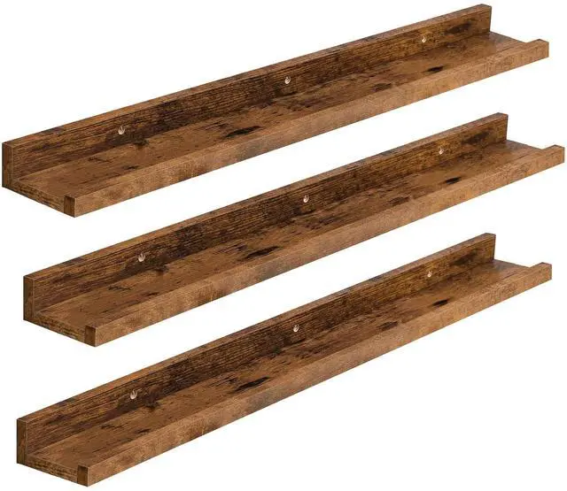 Main image of Floating Shelves, Wall Shelf Set of 3, 35.4 Inches Hanging Shelf with Raised Edge and Invisible Brackets, for Bathroom, Bedroom, Kitchen, Office, Living Room Decor, Rustic Brown BF90BJ01