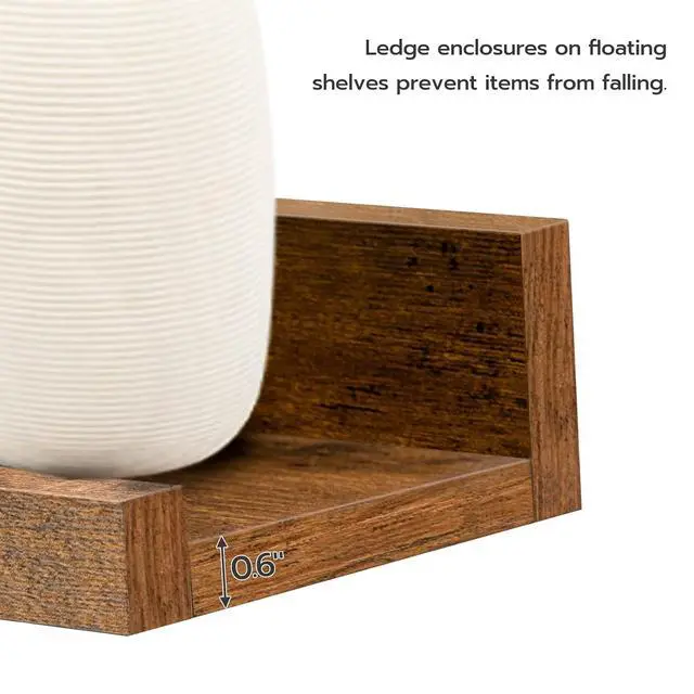 Alt view image 6 of 7 - Floating Shelves, Wall Shelf Set of 3, 35.4 Inches Hanging Shelf with Raised Edge and Invisible Brackets, for Bathroom, Bedroom, Kitchen, Office, Living Room Decor, Rustic Brown BF90BJ01