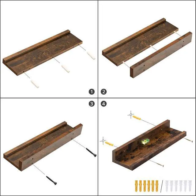 Alt view image 7 of 7 - Floating Shelves, Wall Shelf Set of 3, 35.4 Inches Hanging Shelf with Raised Edge and Invisible Brackets, for Bathroom, Bedroom, Kitchen, Office, Living Room Decor, Rustic Brown BF90BJ01