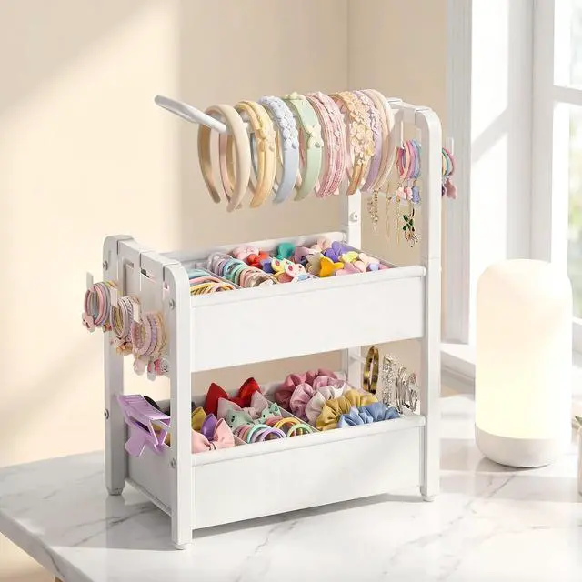 Alt view image 5 of 7 - Headband Holder Stand for Girls Women, Hair Accessories Organizer | Hairband Holder with 6 Flexible Hooks & Removable Dividers, Headband Storage Organizer for Scrunchies, Claw Clips, Hair Ties