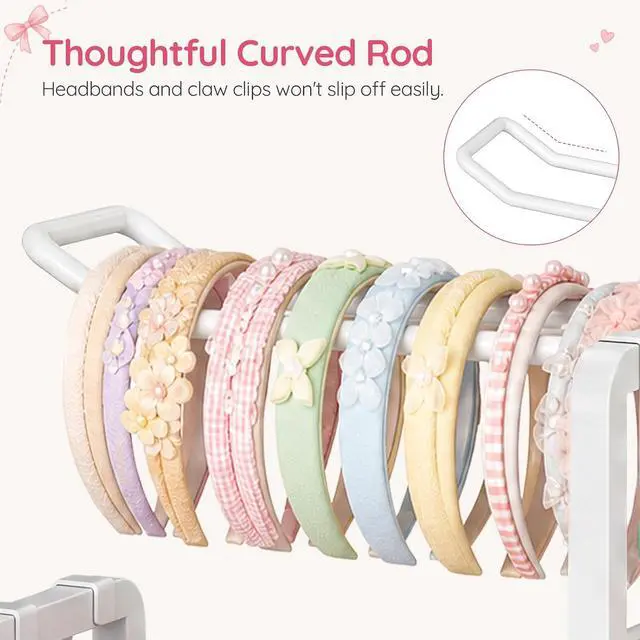 Alt view image 7 of 7 - Headband Holder Stand for Girls Women, Hair Accessories Organizer | Hairband Holder with 6 Flexible Hooks & Removable Dividers, Headband Storage Organizer for Scrunchies, Claw Clips, Hair Ties
