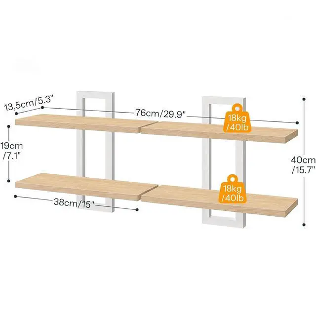 Alt view image 3 of 3 - 2-Tier Floating Shelves, 15 Inch Wall Shelf Set of 2 | Wall Mounted Storage Shelves, Hanging Bathroom Shelves, for Living Room, Bedroom, Bathroom, Kitchen, Rustic Brown and Black