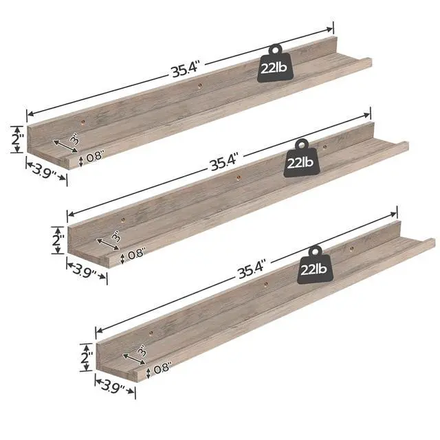 Alt view image 3 of 7 - Floating Shelves, Wall Shelf Set of 3, 35.4 Inches Hanging Shelf with Raised Edge and Invisible Brackets, for Bathroom, Bedroom, Kitchen, Office, Living Room Decor, Greige BG90BJ01