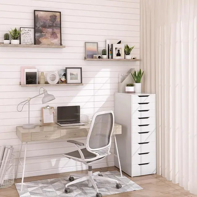 Alt view image 6 of 7 - Floating Shelves, Wall Shelf Set of 3, 35.4 Inches Hanging Shelf with Raised Edge and Invisible Brackets, for Bathroom, Bedroom, Kitchen, Office, Living Room Decor, Greige BG90BJ01