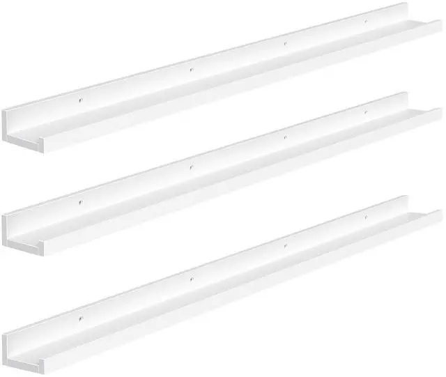 Main image of Floating Shelves, Wall Shelf Set of 3, 47.2 Inches Hanging Shelf with Raised Edge and Invisible Brackets, for Bathroom, Bedroom, Kitchen, Office, Living Room Decor, White WT92BJ01