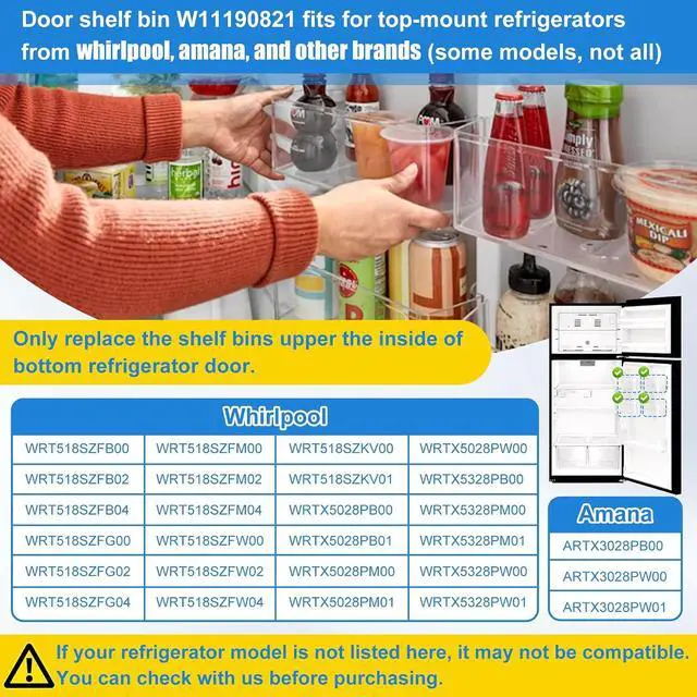 Alt view image 3 of 7 - W11190821, W10805889 Door Shelf Bin Compatible with whirlpool, amana etc refrigerator(some models): WRT518SZFM00, WRT518SZFM02 etc, Door Bin Replacement W10805890, 4547029, AP6286731, PS12348848