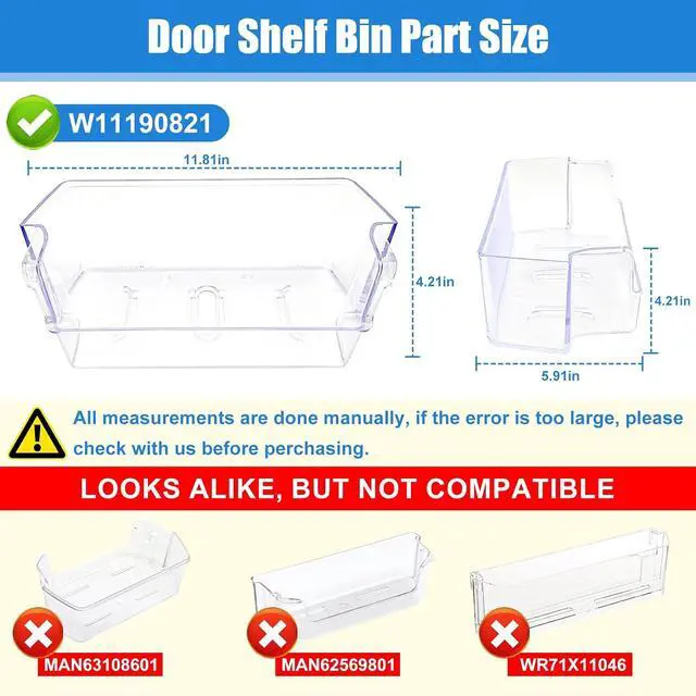 Alt view image 5 of 7 - W11190821, W10805889 Door Shelf Bin Compatible with whirlpool, amana etc refrigerator(some models): WRT518SZFM00, WRT518SZFM02 etc, Door Bin Replacement W10805890, 4547029, AP6286731, PS12348848