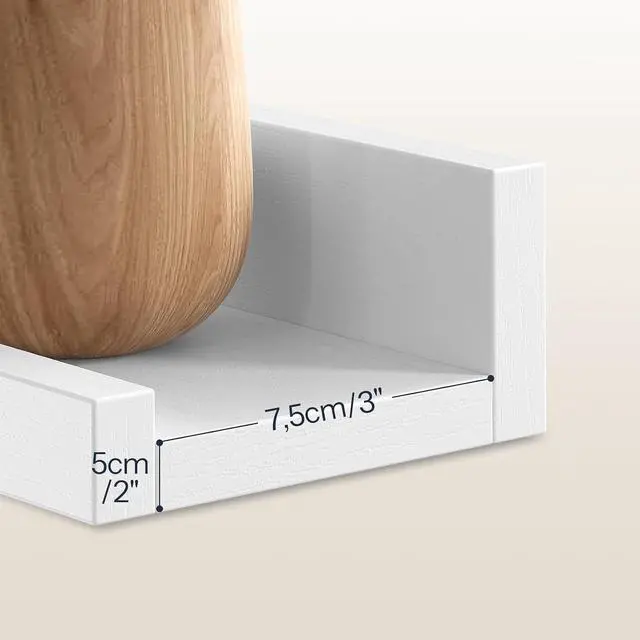 Alt view image 6 of 7 - Floating Shelves, Wall Shelf Set of 3, 35.4 Inches Hanging Shelf with Raised Edge and Invisible Brackets, for Bathroom, Bedroom, Kitchen, Office, Living Room Decor, White WT90BJ01