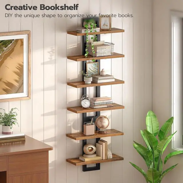 Alt view image 3 of 7 - Floating Shelves, 15 Inch Wall Shelf Set of 3, Wall Mounted Storage Shelves 2-Tier, Hanging Bathroom Shelves, for Living Room, Bedroom, Bathroom, Kitchen, Rustic Brown and Black BF32BJP301