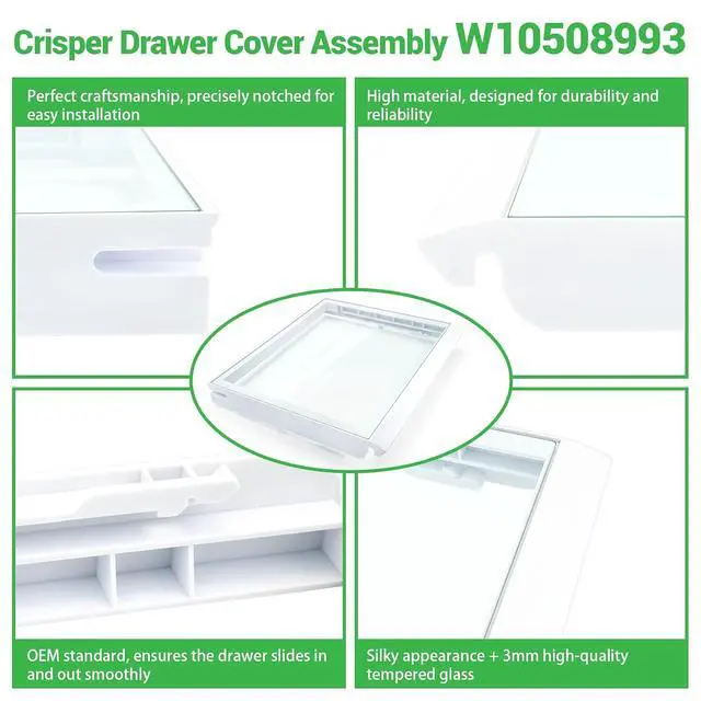 Alt view image 7 of 7 - W10508993, W10864399 Refrigerator Glass Crisper Cover Compatible with whirlpool, kenmore, maytag, amana and kitchenAid etc, Crisper Drawer Cover Assembly W10275293 Replace 2217039, 2206096, 2209698