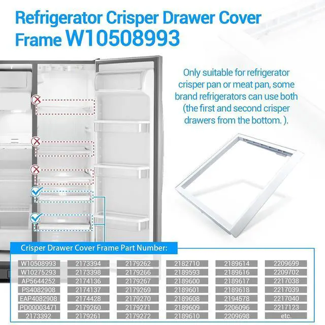 Alt view image 4 of 7 - W10508993, 2209698 Crisper Cover Frame (no glass) Compatible with whirlpool, kenmore, maytag, amana, kitchenAid refrigerator etc. Shelf Frame W10275293 Replace 2206096, 2217123, AP5644252, PS4082908