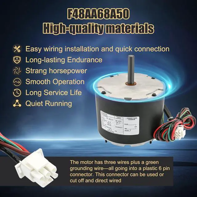 Alt view image 5 of 7 - F48AA68A50 Condenser Fan Motor Replacement for York, Coleman, Luxaire, Genteq, A.O. Smith THGF36S41S3A THGF60S41S3A F48M27A50 etc, 1/4 HP, 850 RPM, 208-230 Volt, 1-Year Warranty