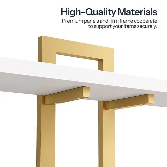 Alt view image 7 of 7 - Floating Shelves, 15 Inch Wall Shelf Set of 2, Wall Mounted Storage Shelves 2-Tier, Hanging Bathroom Shelves, for Living Room, Bedroom, Bathroom, Kitchen, White and Gold DW32BJ01