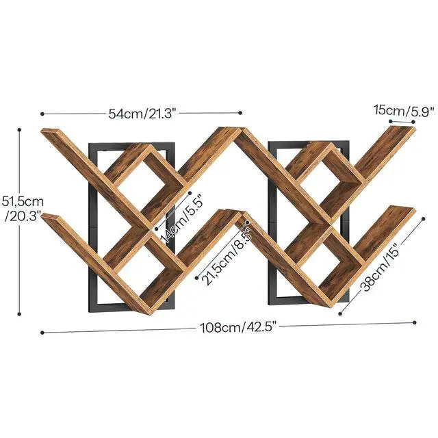 Alt view image 2 of 7 - Floating Shelves for Wall, Set of 2 Wall Mounted Shelves, 2-Tier Wooden Tree Bookshelf, Hanging Shelves Storage Rack, for Living Room, Kitchen, Office, Rustic Brown and Black BF54BJP201