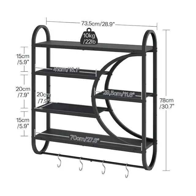 Alt view image 2 of 7 - Gaming Floating Shelves with LED Lights, 28.9" LED Wall Mounted Shelf, 5-Tier Display Rack for Wall Storage, Floating Rack with Hanging Rod and 4 S-Hooks, for Game Room, Black BB50DBJ01