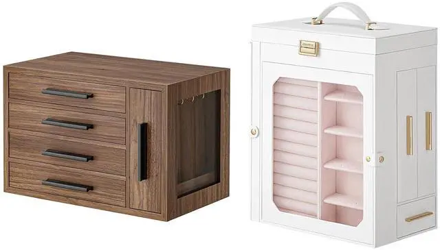 Main image of 4-Layer Jewelry Box for Women and Jewelry Box with Mirror Bundle, Vertical Storage, Christmas Gift, Gift for Loved Ones, for Earrings, Rings, Necklaces, Bracelets BH09JB04-WT03JB04G2