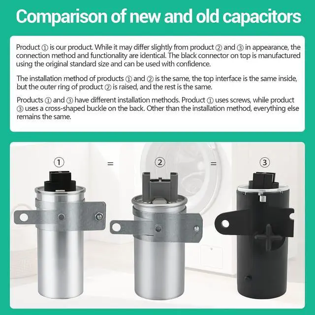 Alt view image 3 of 7 - W11395618 W10625046 Washer Motor Run Capacitor Compatible with Whirlpool maytag Kenmore Crosley Inglis etc (Some Models), Replace Number: W10866250 W11158831 W10843769 W11162560 WPW10625046 etc