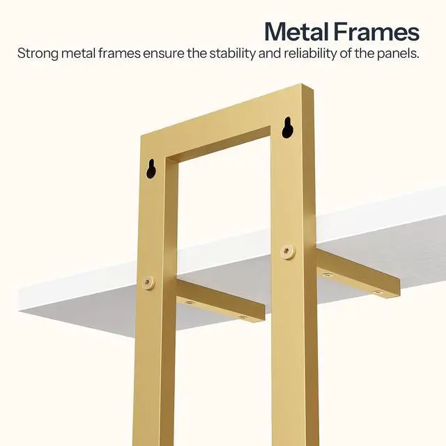 Alt view image 7 of 7 - Floating Shelves, 15 Inch Wall Shelf Set of 3, Wall Mounted Storage Shelves 2-Tier, Hanging Bathroom Shelves, for Living Room, Bedroom, Bathroom, Kitchen, White and Gold DW32BJP301