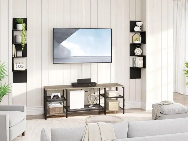 Alt view image 2 of 7 - Corner Shelf Wall-Mounted, Set of 2 Floating Corner Shelves for Wall, 4-Tier Corner Bookshelves for Living Room, Bedroom, Bathroom, Home Office, Black BK25BJP201
