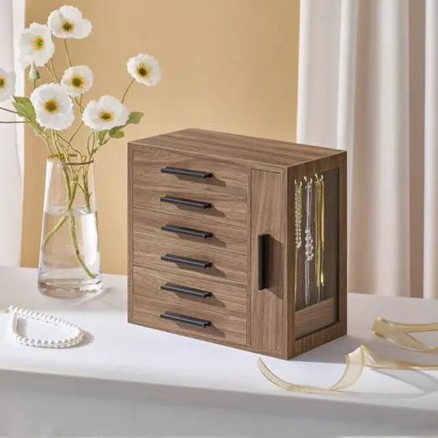 Alt view image 2 of 7 - Jewelry Box for Women and 5-Tier Jewelry Box Bundle, Jewelry Case with Side Transparent Window, Jewelry Storage Box with 2 Vertical Drawers, BH12JB04-BH19JB04