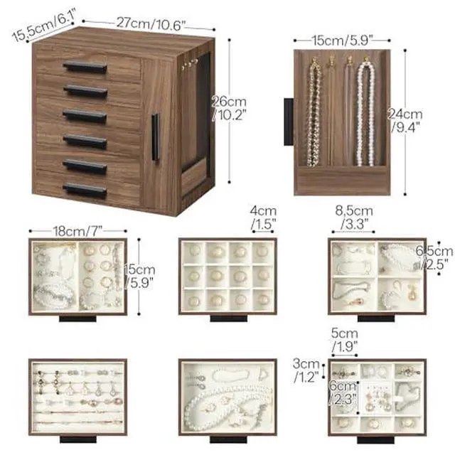 Alt view image 5 of 7 - Jewelry Box for Women and 5-Tier Jewelry Box Bundle, Jewelry Case with Side Transparent Window, Jewelry Storage Box with 2 Vertical Drawers, BH12JB04-BH19JB04