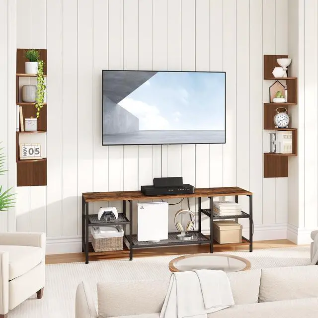Alt view image 7 of 7 - Corner Shelf Wall-Mounted, Set of 2 Floating Corner Shelves for Wall, 4-Tier Corner Bookshelves for Living Room, Bedroom, Bathroom, Home Office, Walnut WL25BJP201