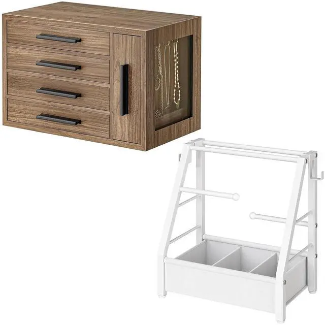 Main image of Jewelry Box for Women, Wooden Jewelry Organizer with Transparent Window and Headband Holder Stand for Girls Women, Hair Accessories Organizer Bundle, BSD09JB04-WW01HS04