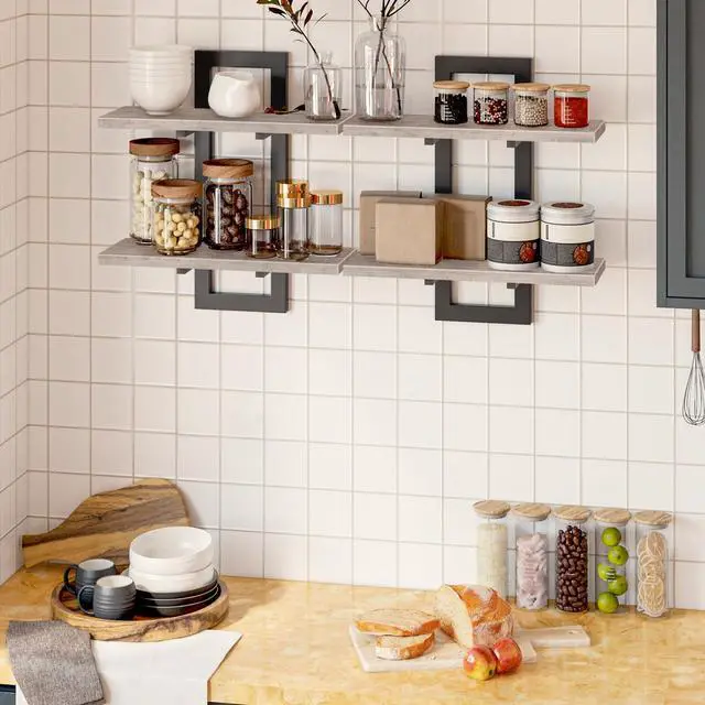 Alt view image 3 of 7 - Floating Shelves, 15 Inch Wall Shelf Set of 2, Wall Mounted Storage Shelves 2-Tier, Hanging Bathroom Shelves, for Living Room, Bedroom, Bathroom, Kitchen, Greige BG32BJ01