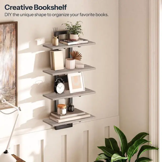 Alt view image 6 of 7 - Floating Shelves, 15 Inch Wall Shelf Set of 2, Wall Mounted Storage Shelves 2-Tier, Hanging Bathroom Shelves, for Living Room, Bedroom, Bathroom, Kitchen, Greige BG32BJ01