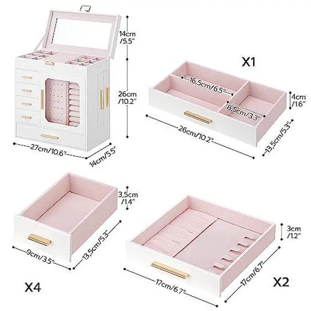 Alt view image 3 of 7 - Jewelry Box with Mirror and Floor Makeup Storage with Fabric Drawers Bundles, Vertical Storage, Cosmetics Display Cases, for Skincare, Brush, Hair Tool, Perfume WT06JB04G1-WN19TC04