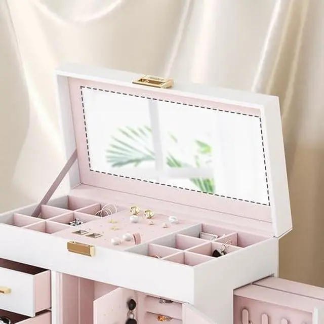 Alt view image 5 of 7 - Jewelry Box with Mirror and Floor Makeup Storage with Fabric Drawers Bundles, Vertical Storage, Cosmetics Display Cases, for Skincare, Brush, Hair Tool, Perfume WT06JB04G1-WN19TC04