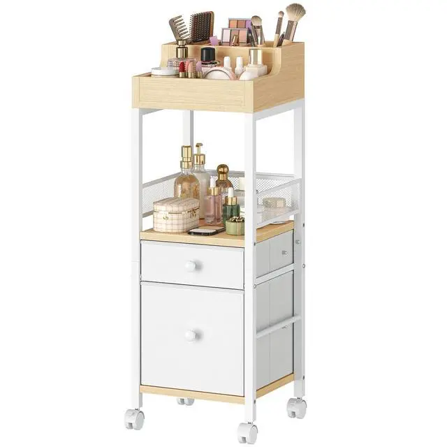Alt view image 6 of 7 - Jewelry Box with Mirror and Floor Makeup Storage with Fabric Drawers Bundles, Vertical Storage, Cosmetics Display Cases, for Skincare, Brush, Hair Tool, Perfume WT06JB04G1-WN19TC04