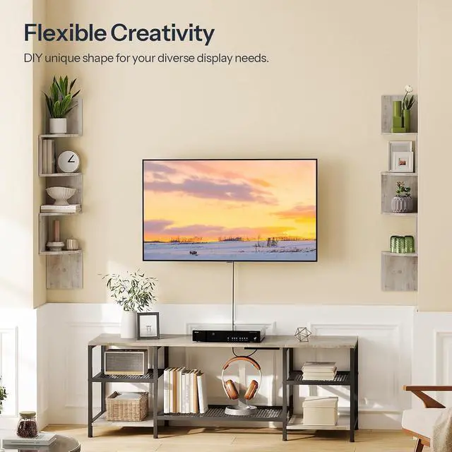 Alt view image 4 of 7 - Corner Shelf Wall-Mounted, Set of 2 Floating Corner Shelves for Wall, 4-Tier Corner Bookshelves for Wall Decor in Living Room, Bedroom, Bathroom, Home Office, Greige BG25BJP201