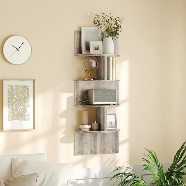 Alt view image 5 of 7 - Corner Shelf Wall-Mounted, Set of 2 Floating Corner Shelves for Wall, 4-Tier Corner Bookshelves for Wall Decor in Living Room, Bedroom, Bathroom, Home Office, Greige BG25BJP201