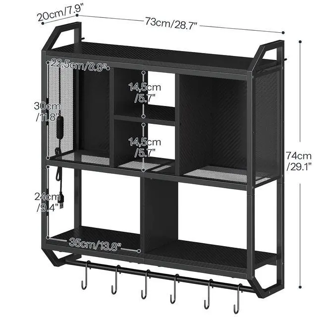 Alt view image 3 of 7 - Gaming Floating Shelves with LED Lights, 28.7" LED Wall Mounted Shelf, 3-Tier Display Rack for Wall Storage, Floating Rack with Hanging Rod and 6 S-Hooks, for Gaming Room, Black BB70DBJ01