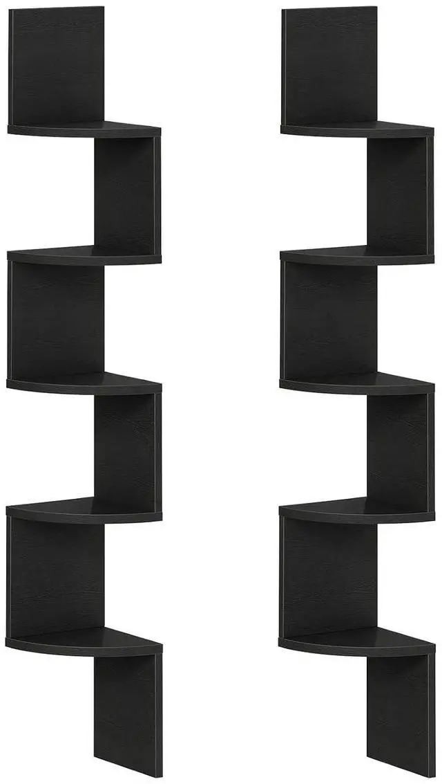 Main image of Corner Shelf Wall-Mounted, Set of 2 Floating Corner Shelves for Wall, 5-Tier Corner Bookshelves for Living Room, Bedroom, Bathroom, Home Office, Black BK26BJP201