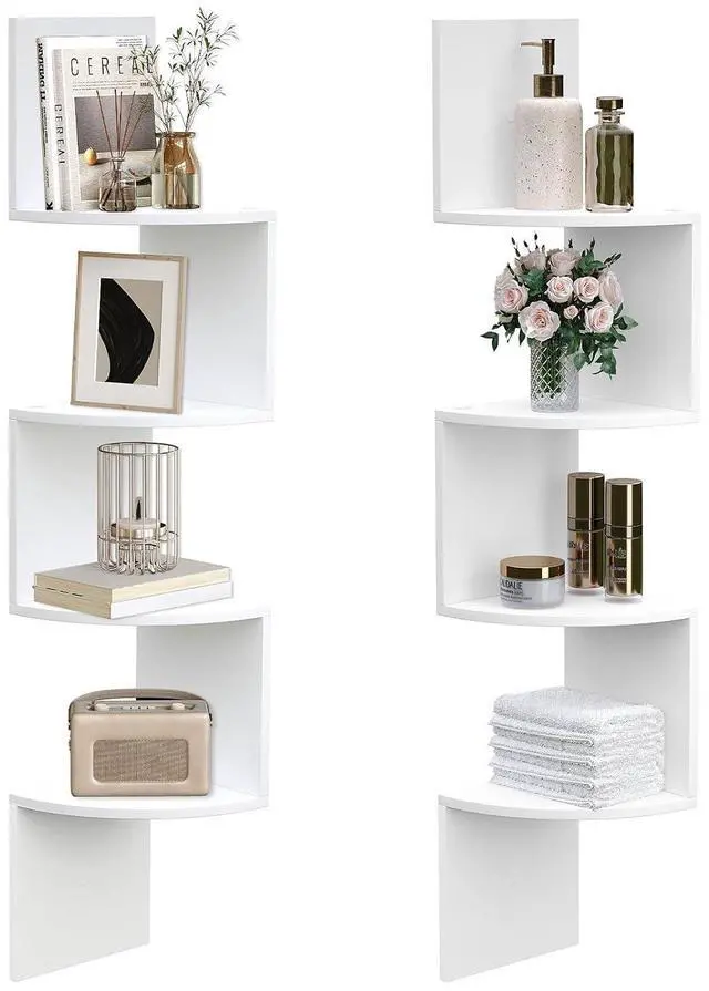 Main image of Corner Shelf Wall-Mounted, Set of 2 Floating Corner Shelves for Wall, 4-Tier Corner Bookshelves for Living Room, Bedroom, Bathroom, Home Office, White WT25BJP201