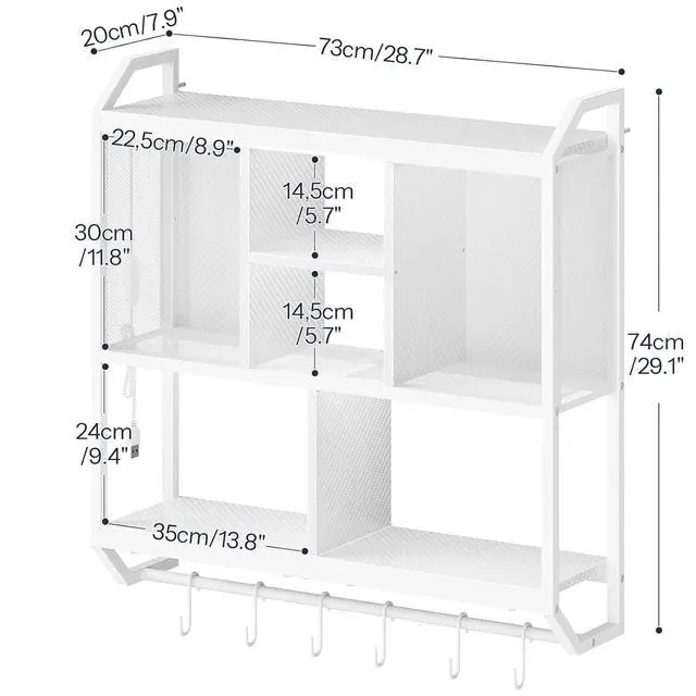 Alt view image 2 of 7 - Gaming Floating Shelves with LED Lights, 28.7" LED Wall Mounted Shelf, 3-Tier Display Rack for Wall Storage, Floating Rack with Hanging Rod and 6 S-Hooks, for Gaming Room, White WT70DBJ01