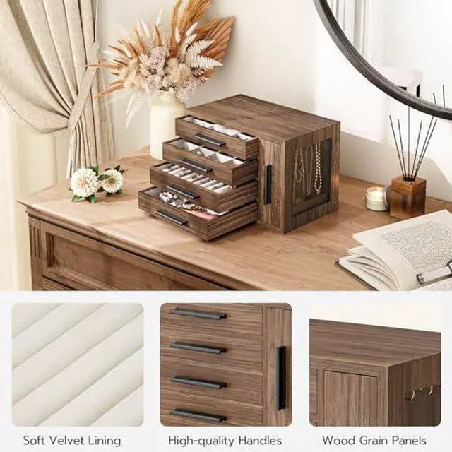 Alt view image 5 of 7 - Jewelry Box for Women and 5-Tier Jewelry Box Bundle, Wooden Jewelry Organizer with Transparent Window, Jewelry Storage Box with 2 Vertical Drawers, BH09JB04-BH19JB04