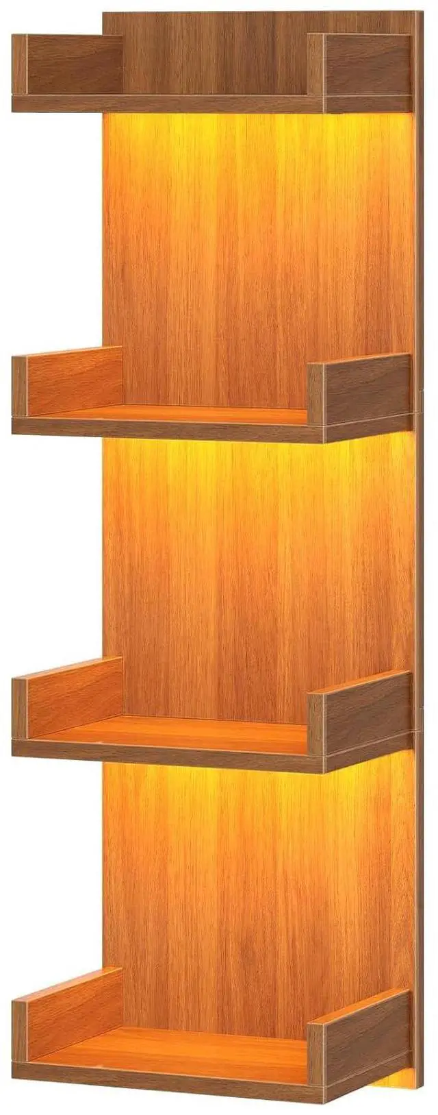 Main image of Floating Wall Shelves with LED Lights, Floating Shelf Wall Mounted | Shelf for Storage, Vertical Display Stand, Modern Column Rack, for Bedroom, Livingroom, 4-Tier, 35.4 Inches, Walnut