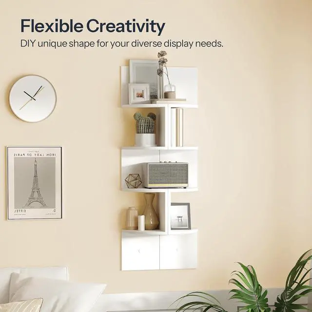 Alt view image 5 of 7 - Corner Shelf Wall-Mounted, Set of 2 Floating Corner Shelves for Wall, 4-Tier Corner Bookshelves for Living Room, Bedroom, Bathroom, Home Office, White WT25BJP201