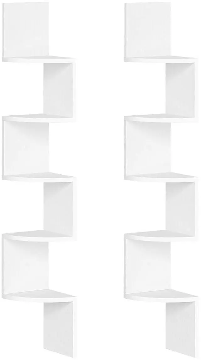 Main image of Corner Shelf Wall-Mounted, Set of 2 Floating Corner Shelves for Wall, 5-Tier Corner Bookshelves for Living Room, Bedroom, Bathroom, Home Office, White WT26BJP201