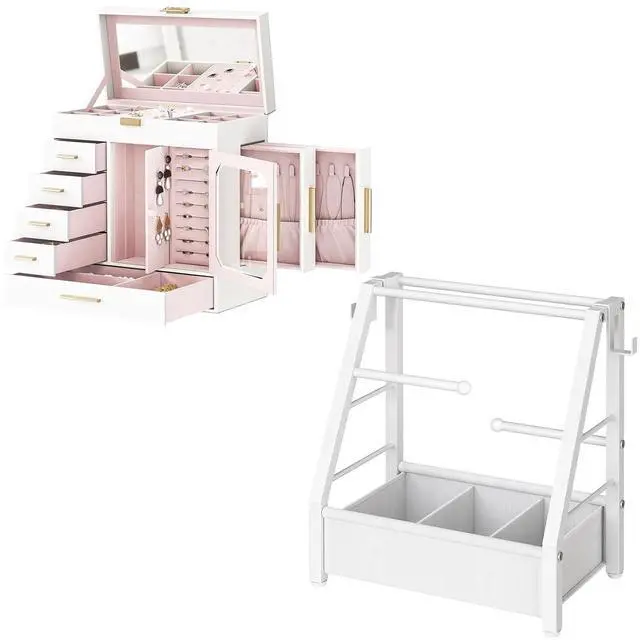 Main image of Jewelry Box with Mirror, Jewelry Organizer Box and Headband Holder Stand for Girls Women, Hair Accessories Organizer Bundle, WT06JB04G1-WW01HS04