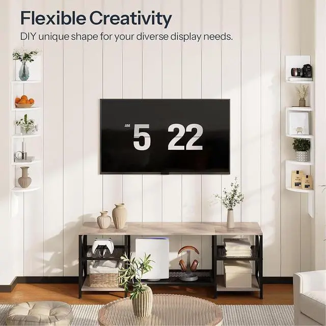 Alt view image 3 of 7 - Corner Shelf Wall-Mounted, Set of 2 Floating Corner Shelves for Wall, 5-Tier Corner Bookshelves for Living Room, Bedroom, Bathroom, Home Office, White WT26BJP201