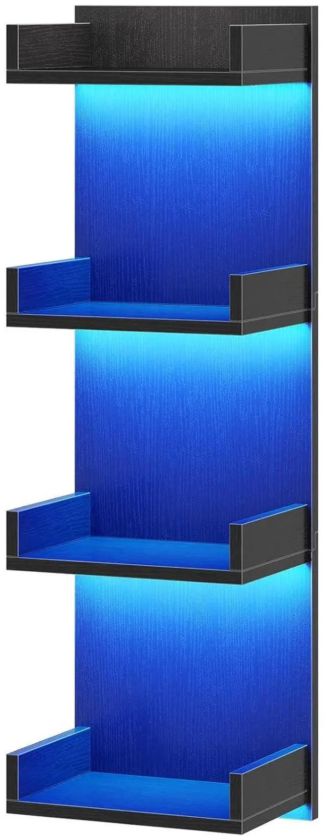 Main image of Floating Wall Shelves with LED Lights, Floating Shelf Wall Mounted for Storage, Vertical Display Stand, Modern Column Rack, for Bedroom, Livingroom, 4-Tier, 35.4 Inches, Black, BK41DBJ01